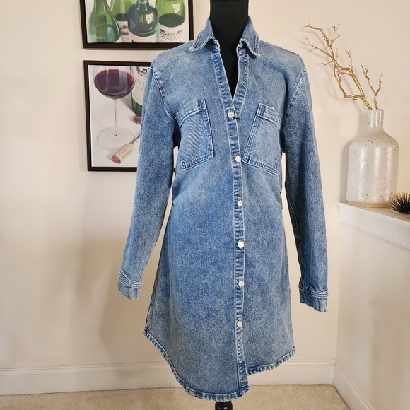 🔥Le Jean Eliza Denim Asymmetrical Hem Shirtdress - Picture 3 of 16